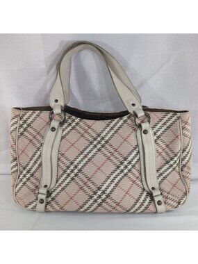 Burberry London Blue Label Cream Beige Plaid Purse Handbag Bag 2 Strap Shoulder